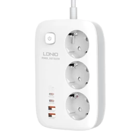 Сетевой фильтр-удлинитель LDNIO Power Strip 3250W, 3 розетки, 4 USB, 2м, Белый (SE3436)