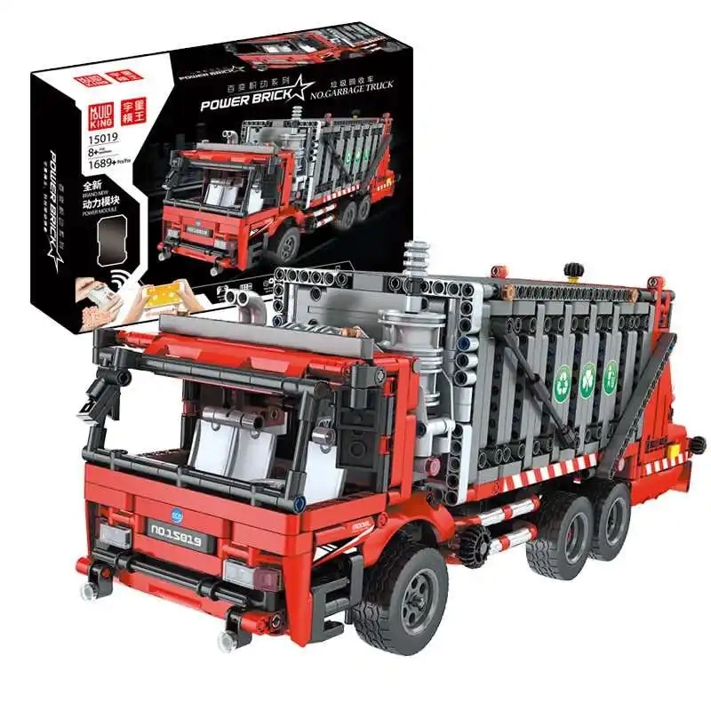 Конструктор Mould King Power Brick 15019. Контейнерный мусоровоз, 1689 деталей, пульт ДУ, двигатель. Фото 1