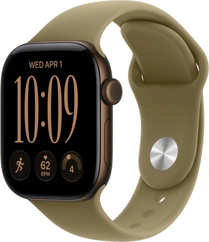 Умные часы Apple Watch Series 12 GPS, 46мм, Тёмно-бронзовый алюминиевый корпус, спортивный ремешок оливкового цвета, размер M/L 160-210 мм (MJEU4). Фото 1