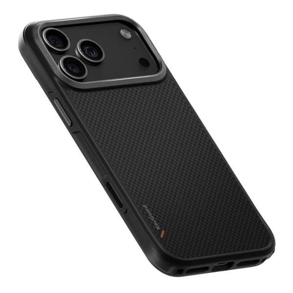 Накладка Uniq KEVA Aramid Fiber MagSafe для iPhone 17 Pro, Чёрный карбон (IP6.3P(2025)-KEVAMCBLK). Фото 3