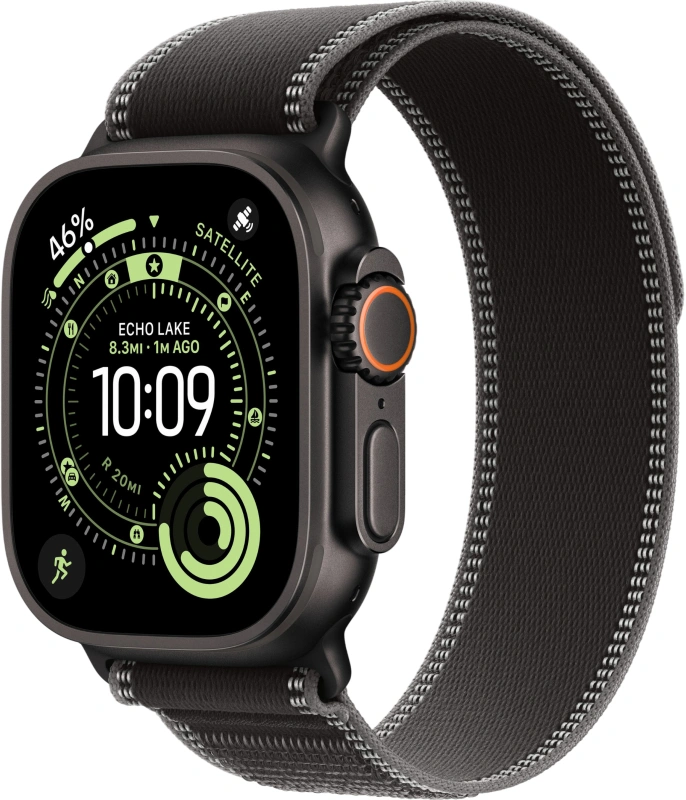 Apple Watch Ultra 3 (2025) GPS+Cellular 49mm, Black Titanium ремешок "Black/Charcoal Trail Loop" S/M 130-190 mm (MF1D4). Фото 1