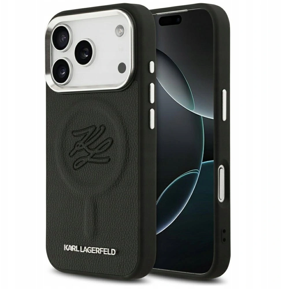 Накладка Lagerfeld для iPhone 18 Pro Max/17 Pro Max PU Debossed Initials Metal cam Hard (MagSafe), Black (KLHMP18XPGFKLRDK). Фото 1