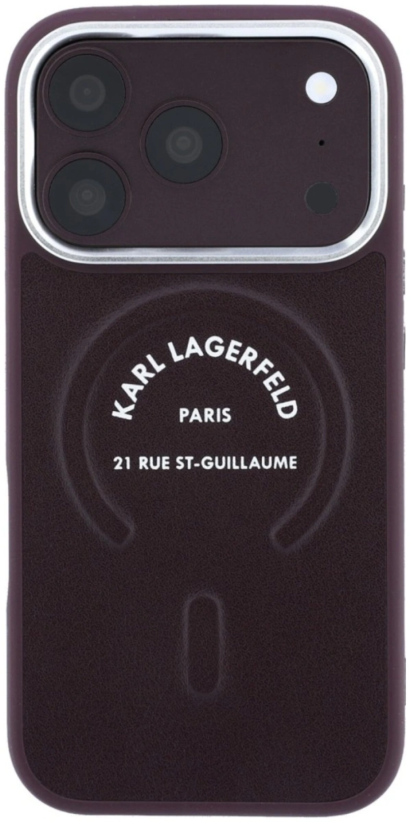Накладка Lagerfeld для iPhone 18 Pro Max/17 Pro Max PU Embossed Ring RSG Metal cam Hard (MagSafe), Burguny (KLHMP18XPSKRSGER). Фото 3