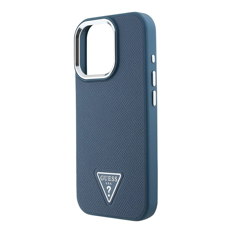 Накладка Guess для iPhone 16 Pro Max PU Grained leather Triangle metal logo Hard (MagSafe), Blue (GUHMP16XPGTSPSB). Фото 4