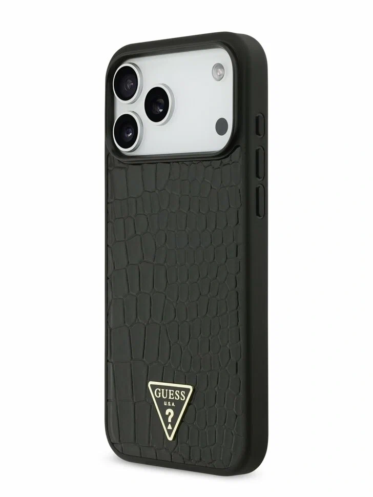 Накладка Guess для iPhone 18 Pro Max / 17 Pro Max PU Croco Triangle metal logo Hard (MagSafe), Black (GUHMP18XPCRTHCK). Фото 2