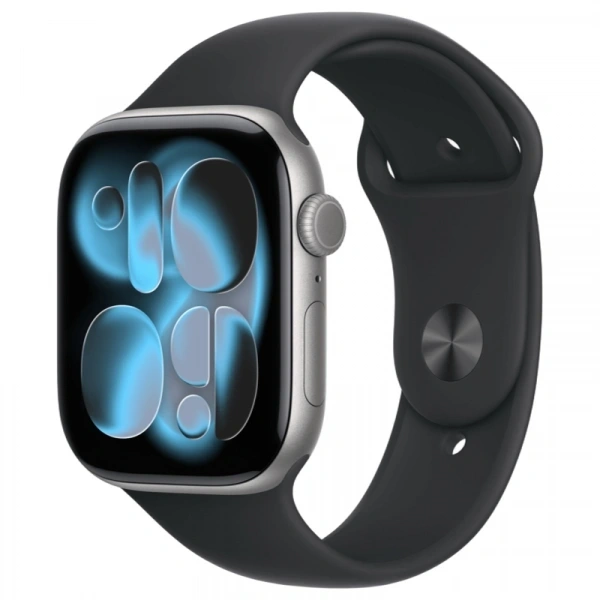 Apple Watch Series 11, 42 мм, алюминий цвета «Space Gray», спортивный ремешок "Black", S/M (MEQW4). Фото 1