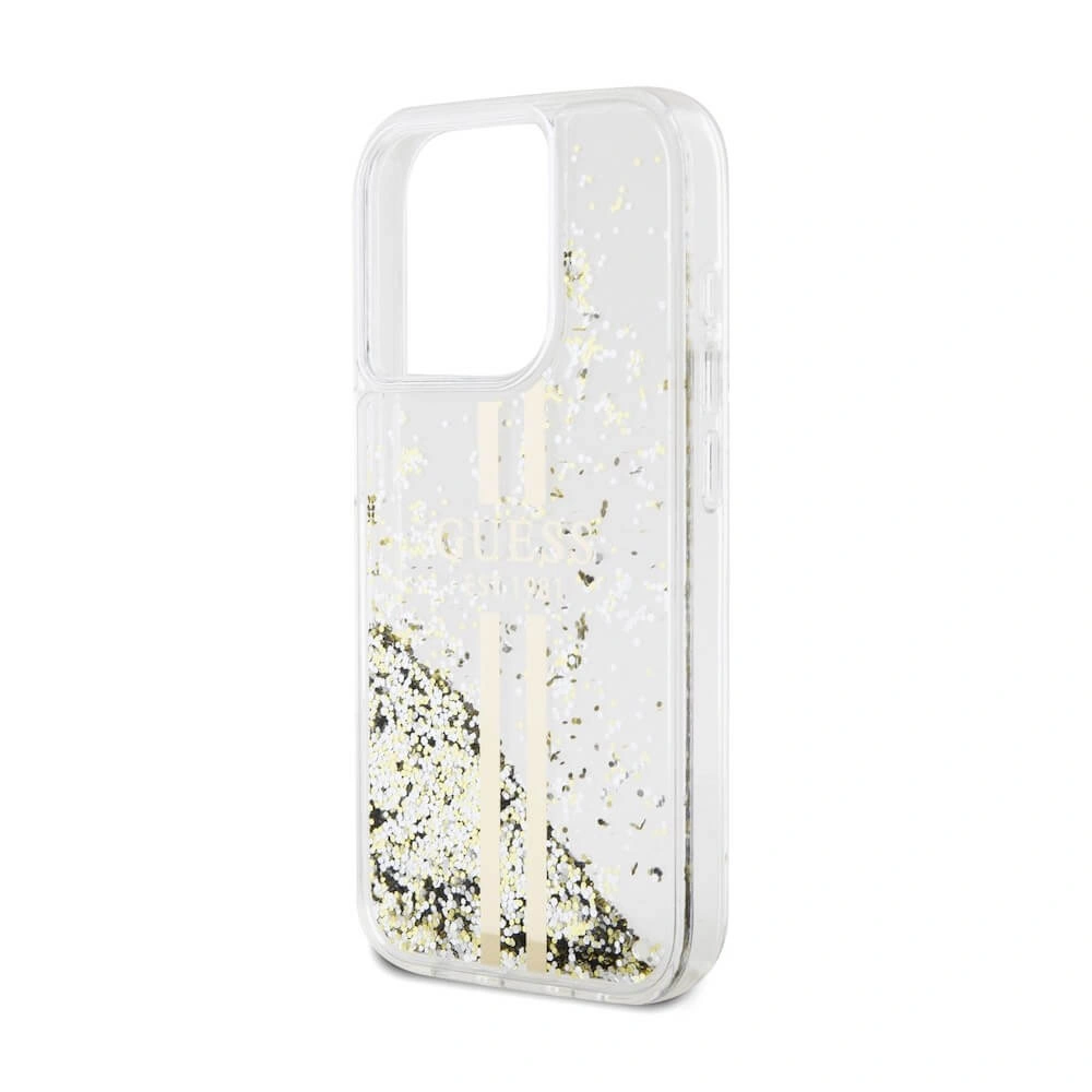 Накладка Guess для iPhone 15 Pro Liquid Glitter Gold Stripes Hard, Transparent (GUHCP15LLFCSEGT). Фото 5