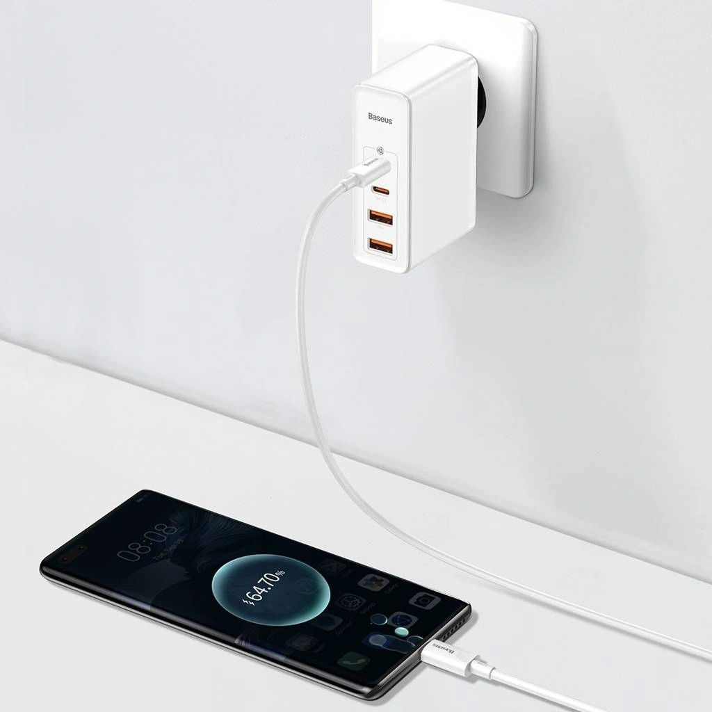 Сетевое зарядное устройство Baseus GaN2 Pro 2*USB+2*TYPE-C, 100W, Белое (CCGAN2P-L02). Фото 5