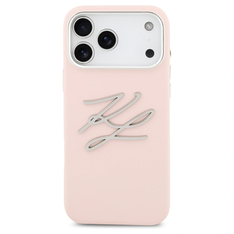 Накладка Lagerfeld для iPhone 17 Pro Max Liquid Silicone Initials Metal Logo & Camera Hard, Розовая (KLHCP17XSMCKLMCLP). Фото 3