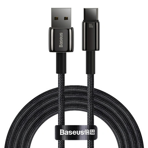 Кабель Baseus Tungsten Gold Fast Charging Data Cable USB to Type-C 100W 1м, Чёрный (CAWJ000001). Фото 1