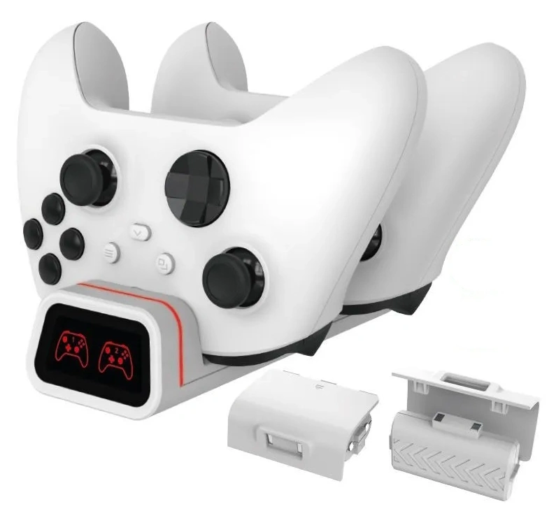 Зарядная станция DOBE для 2- x геймпадов + 2 аккумулятора 800 мАч (Xbox One/Series X/S), Белая (TYX-19006X). Фото 1