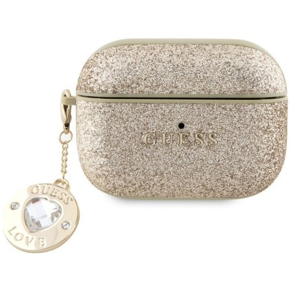 Чехол Guess Fixed Glitters with Heart Diamond charm для AirPods Pro 2, Light Gold (GUAP2PGEHCDD). Фото 1