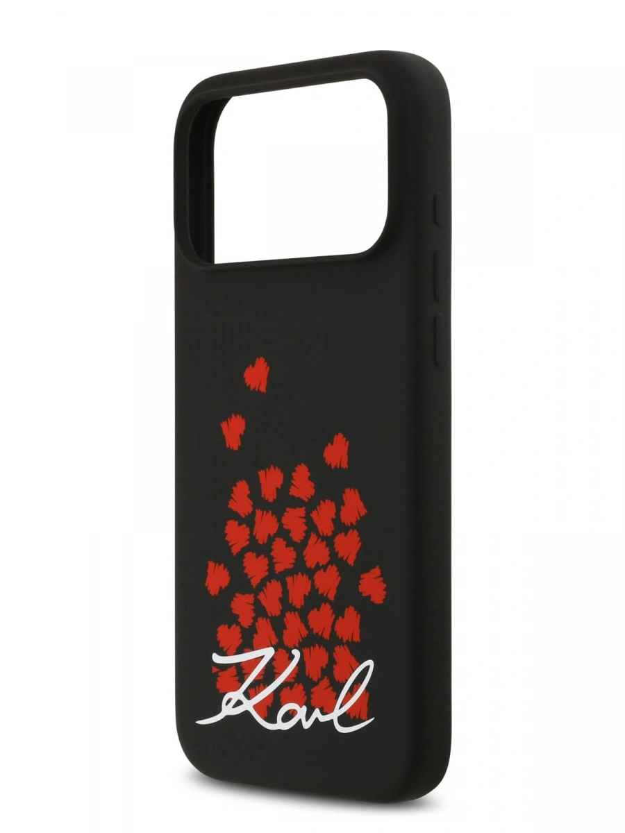 Накладка Lagerfeld для iPhone 17 Pro Liquid Silicone Hearts (MagSafe), Чёрный (KLHMP17LSMHBKSOK). Фото 6