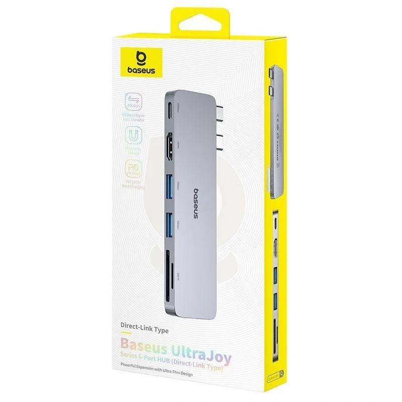 Хаб Baseus UltraJoy Series 6-Port HUB Docking Station (Type-C to HDMI4K@30Hz*1+USB 3.0*3+PD*1+RJ45*1), Космический серый (B00052802811-04). Фото 4
