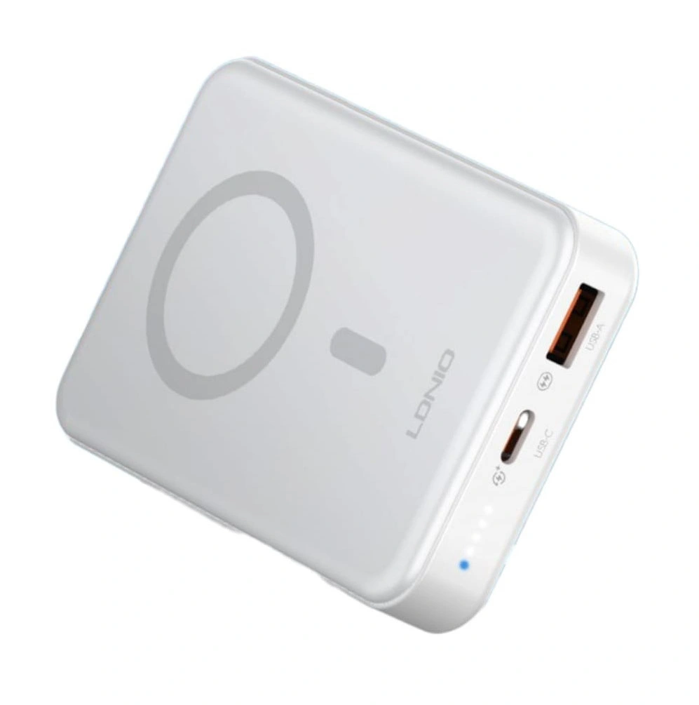 Внешний аккумулятор с возможностью беспроводной зарядки LDNIO PQ16 10000mAh Magnetic Wireless Power Bank, Белый. Фото 2