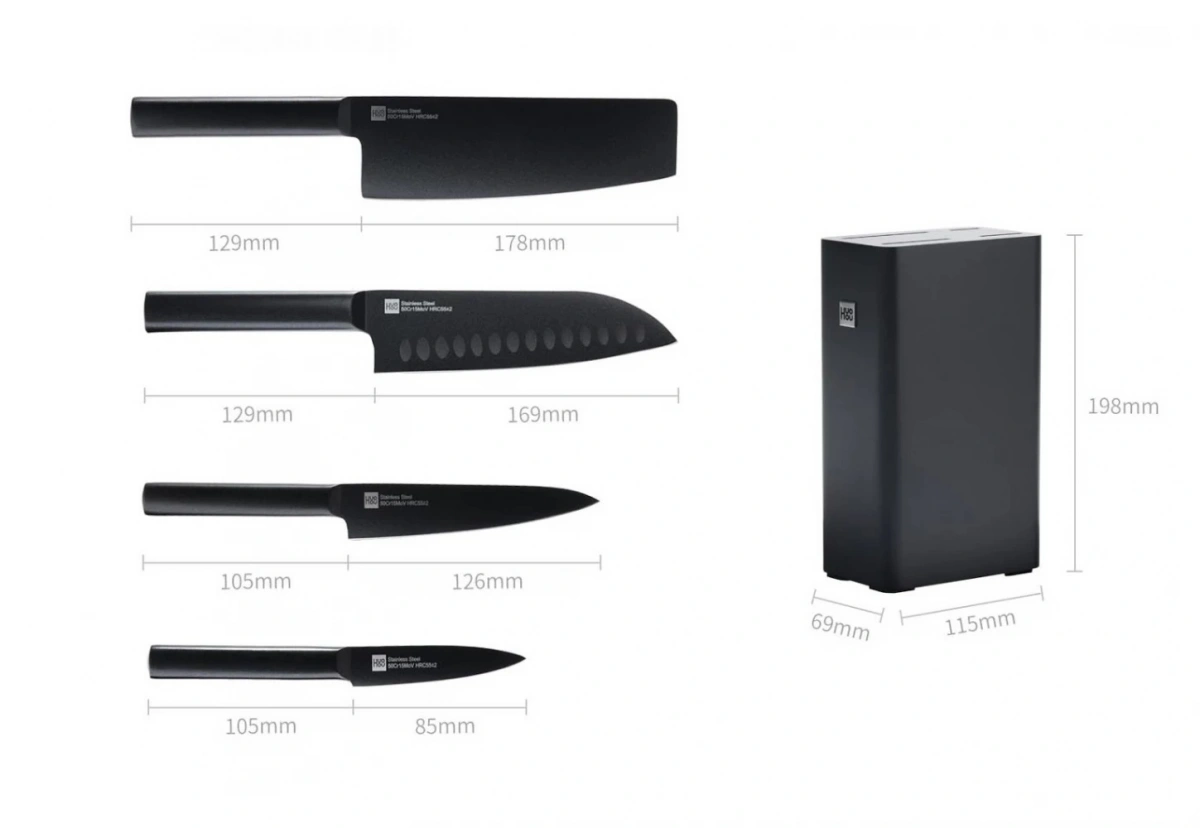 Набор кухонных ножей HuoHou Black Knife Set HU0076, Чёрный. Фото 2