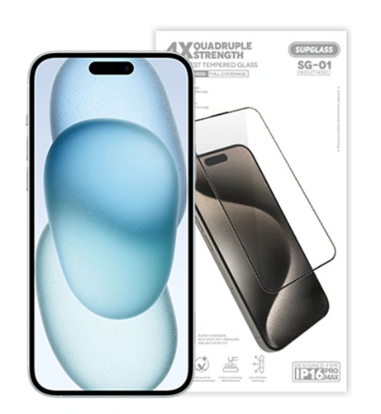 Защитное стекло SupGlass для iPhone 16/ iPhone 15 Strongest Tempered Glass SG-01, Чёрное. Фото 1