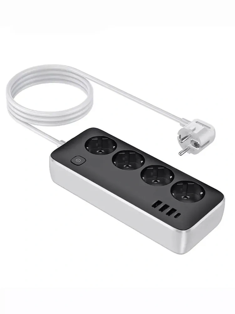 Сетевой фильтр Hoco AC21 3*USB-A, 1*USB-C, 4*розетки, 1.5м, Чёрный. Фото 3