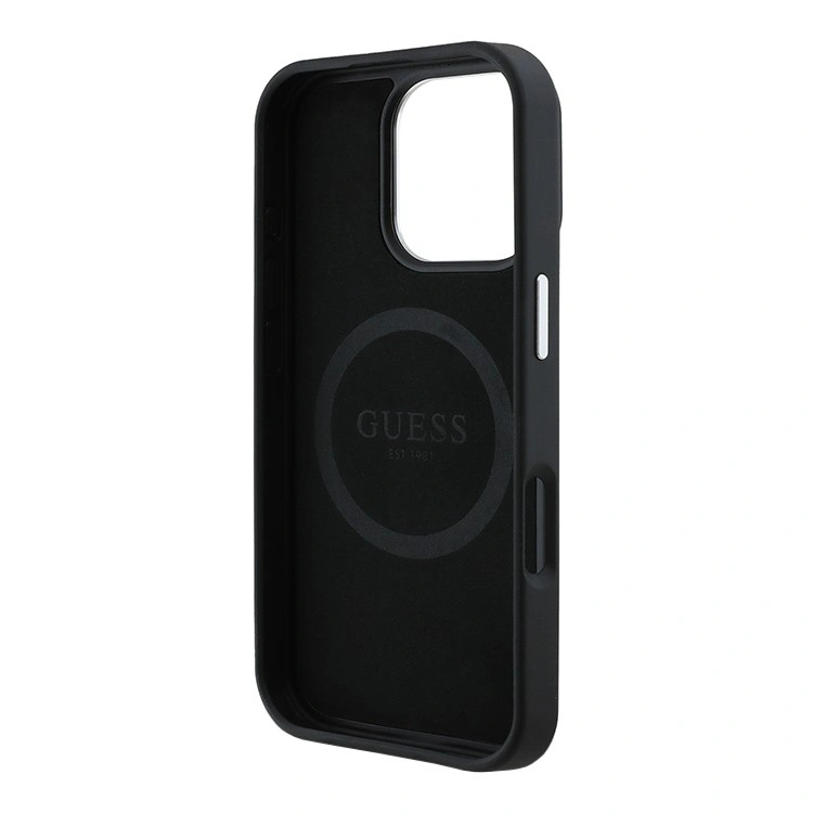 Накладка Guess для iPhone 16 Pro Max PU Grained leather Triangle metal logo Hard (MagSafe), Black (GUHMP16XPGTSPSK). Фото 3