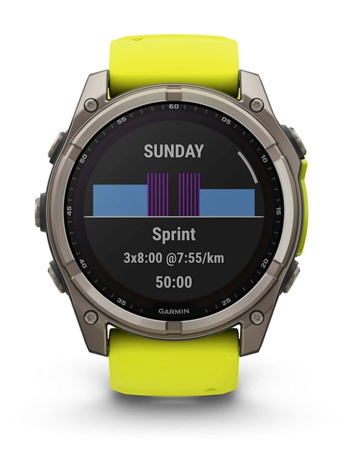 Умные часы Garmin Fenix 8 51mm, Solar, Sapphire, Titanium with Amp Yellow/Graphite Silicone Band. Фото 4