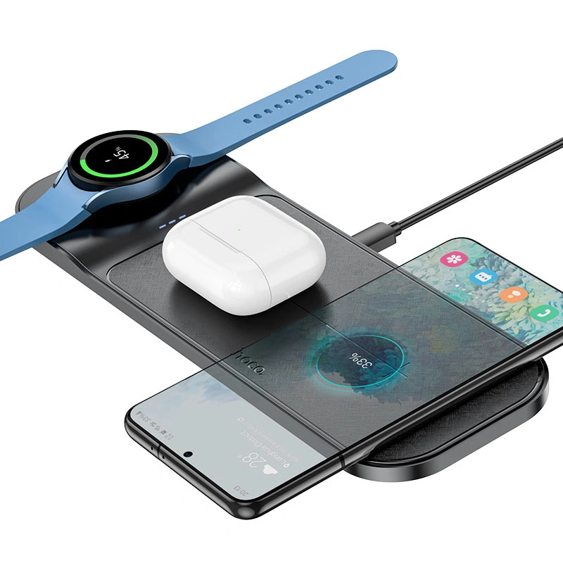 Беспроводная зарядная станция Hoco CQ6 Step 3-in-1 15W (Sam Watch), White. Фото 3