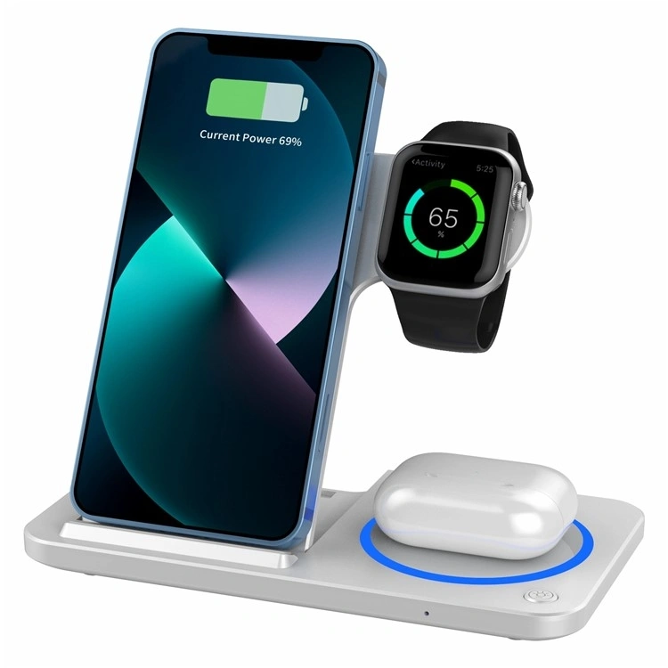 Беспроводное зарядное устройство Wiwu Power Air 3in1 Wireless Charger 15W, Белая (Wi-W020). Фото 2