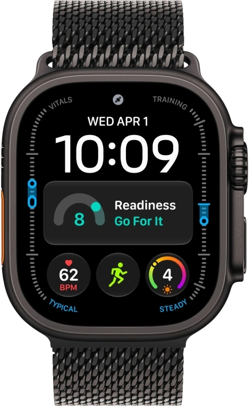 Умные часы Apple Watch Ultra 4 (2026) GPS+Cellular 49мм, Чёрный титановый корпус, ремешок "Чёрная миланская петля" размер M 155-185 мм (MJAV4). Фото 2