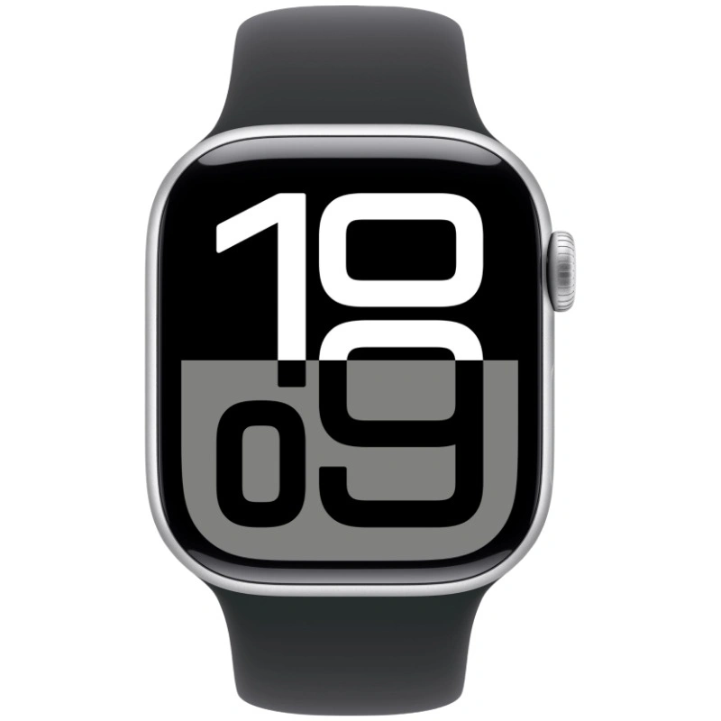 Apple Watch Series 10, 42 мм, серебристый алюминий, спортивный ремешок цвета "Black", M/L (MWWW3). Фото 2