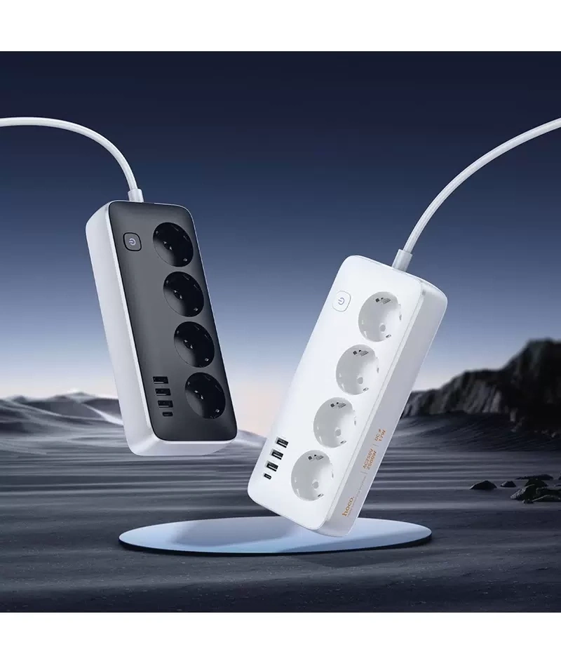 Сетевой фильтр Hoco AC21 3*USB-A, 1*USB-C, 4*розетки, 1.5м, Белый. Фото 3