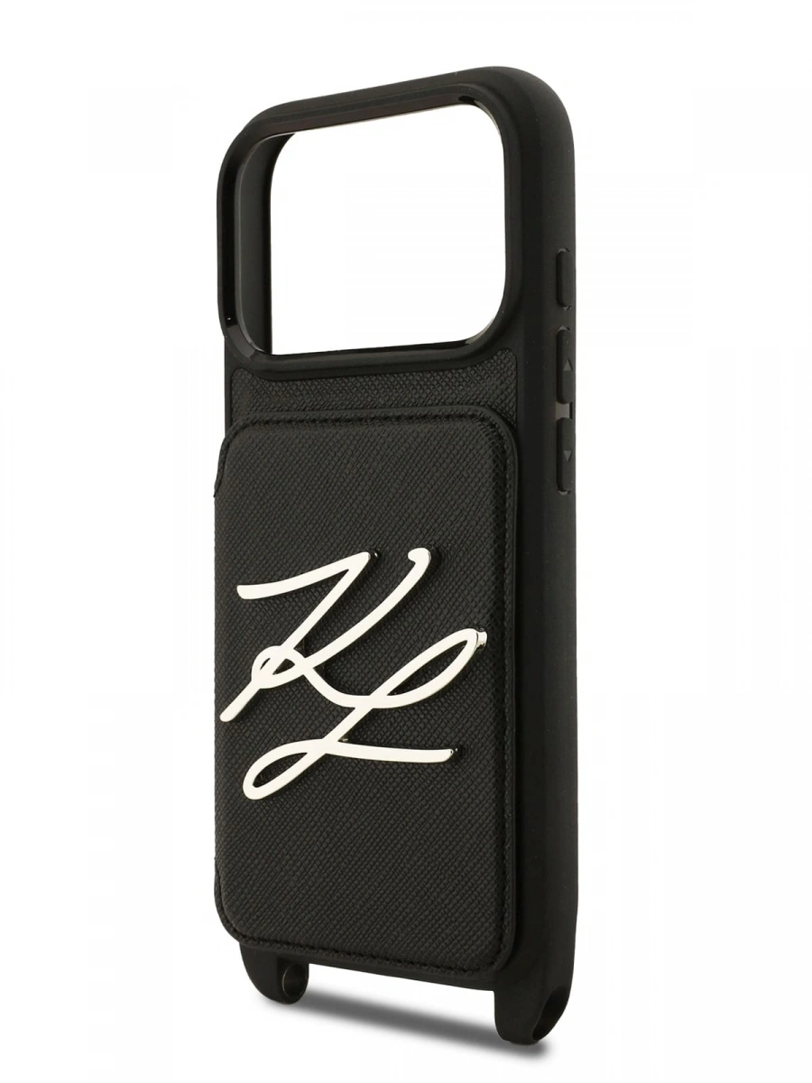 Накладка Lagerfeld для iPhone 17 Pro Max Crossbody cardslot PU Saffiano Autograph Hard, Чёрная (KLHCP17XSAKLCK). Фото 7