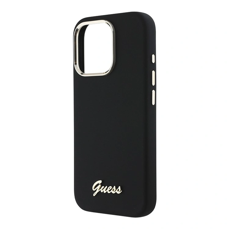 Накладка Guess для iPhone 16 Pro Max Liquid silicone Gold metal logo & Camera frame Hard Black (GUHCP16XSMBSLK). Фото 4