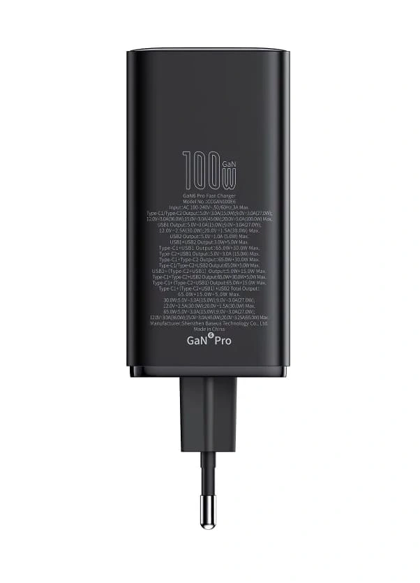 Сетевое зарядное устройство Baseus GaN6 Pro Fast Charger 2C+2U 100W, Чёрное (P10162705112-00). Фото 5