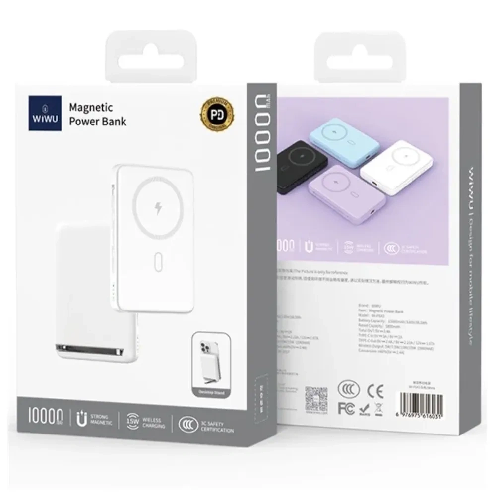 Внешний аккумулятор Wiwu Wi-P043 Magnetic Power Bank 10000 mAh 20W, Белый. Фото 3