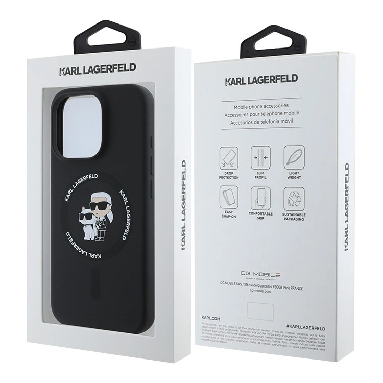Накладка Lagerfeld для iPhone 16 Pro Max Liquid Silicone NFT Karl & Choupette Head Hard (MagSafe), Black (KLHMP16XSCMKCRHK). Фото 5