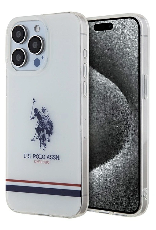 Накладка U.S. Polo Assn. для iPhone 15 Pro PC/TPU Double Horse logo Tricolor stripes Hard, Transparent (USHCP15LHBCST). Фото 1
