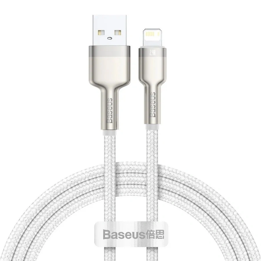 Кабель Baseus Cafule Series Metal Data Cable USB to IP 2.4A 2m, Белый (CALJK-B02). Фото 1