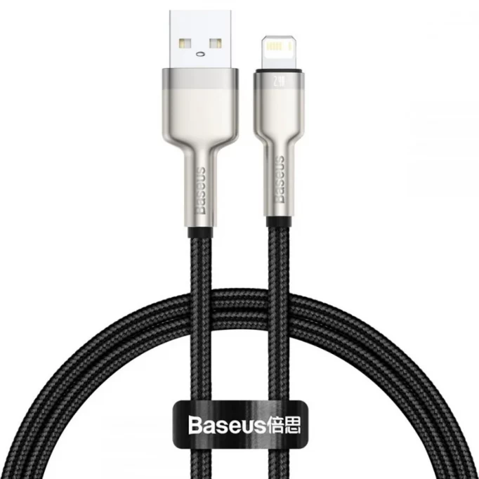 Кабель Baseus Cafule Series Metal Data Cable USB to IP 2.4A 2m, Чёрный (CALJK-B01)