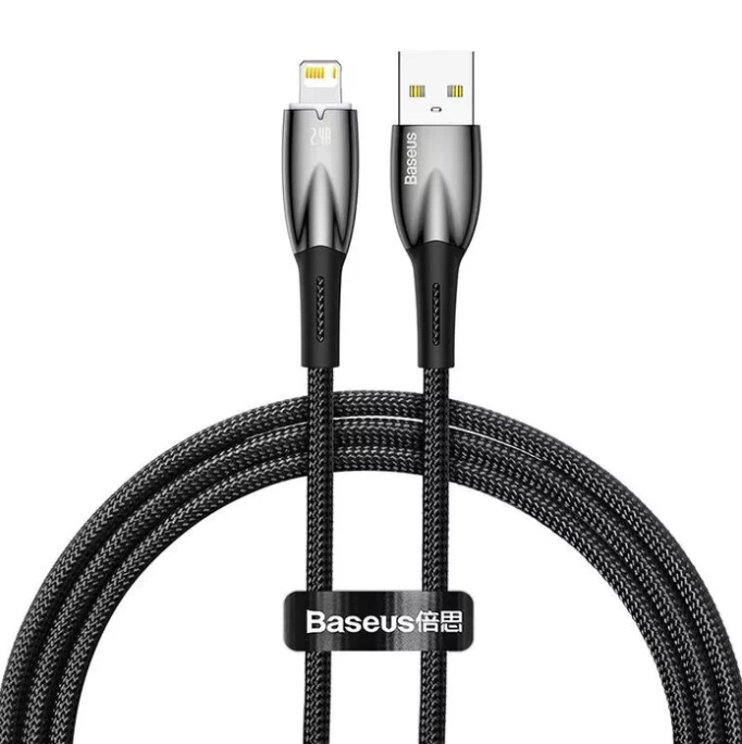 Кабель Baseus Glimmer Series Fast Charging Data Cable USB - iP 2.4A 1m, Чёрный (CADH000201)