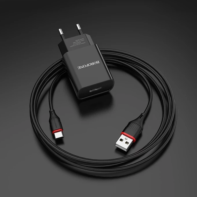 Сетевое зарядное устройство Borofone USB Travel Charger BA20A Type-C 2100 mA, Чёрное