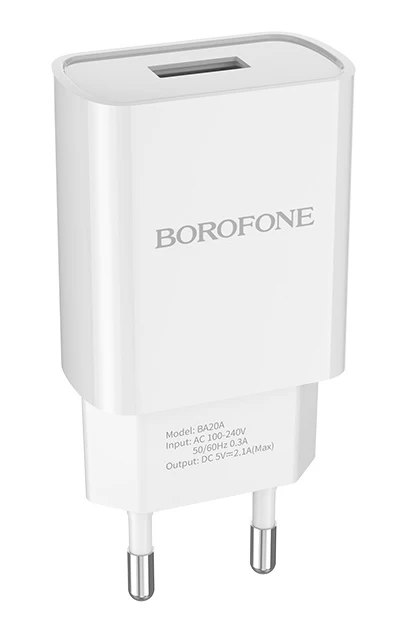 Сетевое зарядное устройство Borofone USB Travel Charger BA20A Micro 2100 mA, Белое