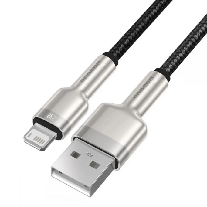 Кабель Baseus Cafule Series Metal Data Cable USB to IP 2.4A 1m, Чёрный (CALJK-A01)