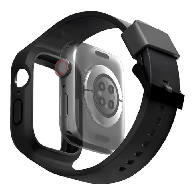 Ремешок Uniq Monos 2-in-1 Waterproof Strap+Hybrid Protective Case для Apple Watch 44/45мм, Чёрный (45MM-MONOSBLK)