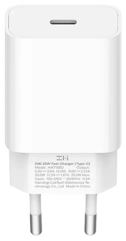 Сетевое зарядное устройство ZMI 20W Fast Charger (Type-C) HA716EU, Белое