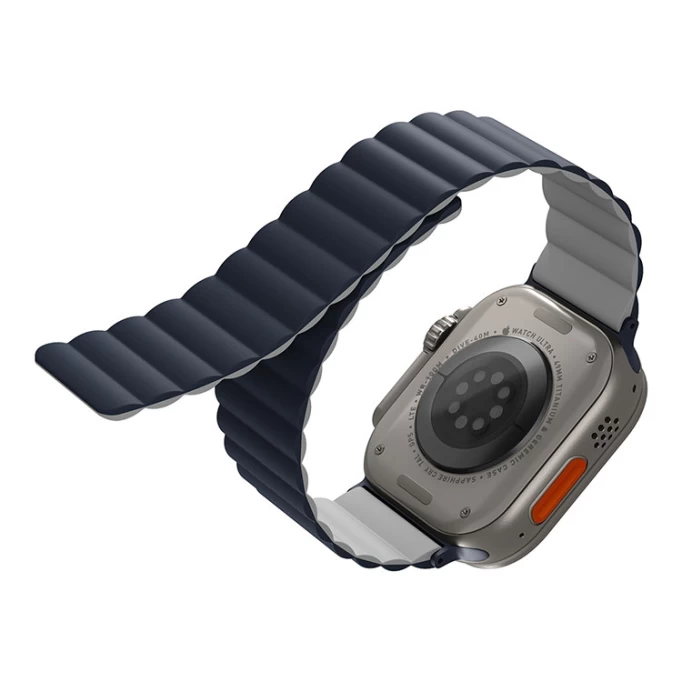 Ремешок Uniq Revix Reversible Magnetic Silicone Strap для Apple Watch 44/45/49мм, Синий, серый (49MM-REVSBLUCGRY)