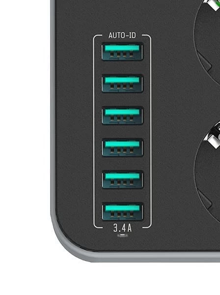 Сетевой удлинитель LDNIO Power Socket 3 розетки 6 USB, Чёрный (SE3631)
