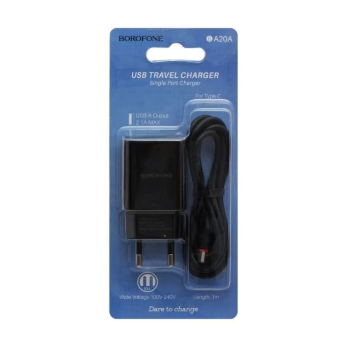 Сетевое зарядное устройство Borofone USB Travel Charger BA20A Type-C 2100 mA, Чёрное