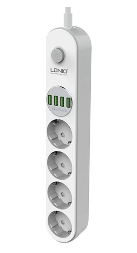 Сетевой фильтр LDNIO Power Strip (2м, 4 розетки, 4 USB), Белый (SE4432)