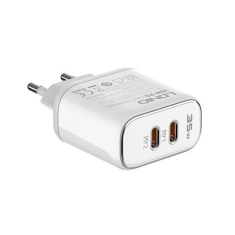 Сетевое зарядное устройство LDNIO 2 USB-C 35W Dual PD Super Fast Charging + кабель USB-C - USB-C, Белый (A2528C)