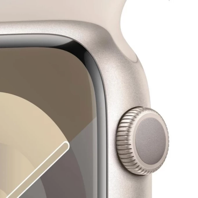 Apple Watch Series 9, 41 мм, алюминий цвета "сияющая звезда", спортивный ремешок "сияющая звезда", размер M/L (MR8U3)