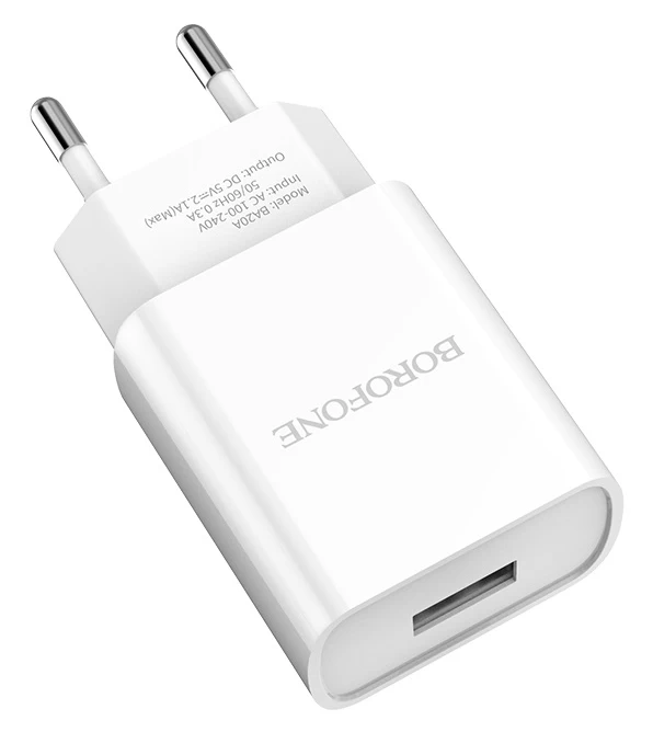 Сетевое зарядное устройство Borofone USB Travel Charger BA20A 2100 mA, Белое
